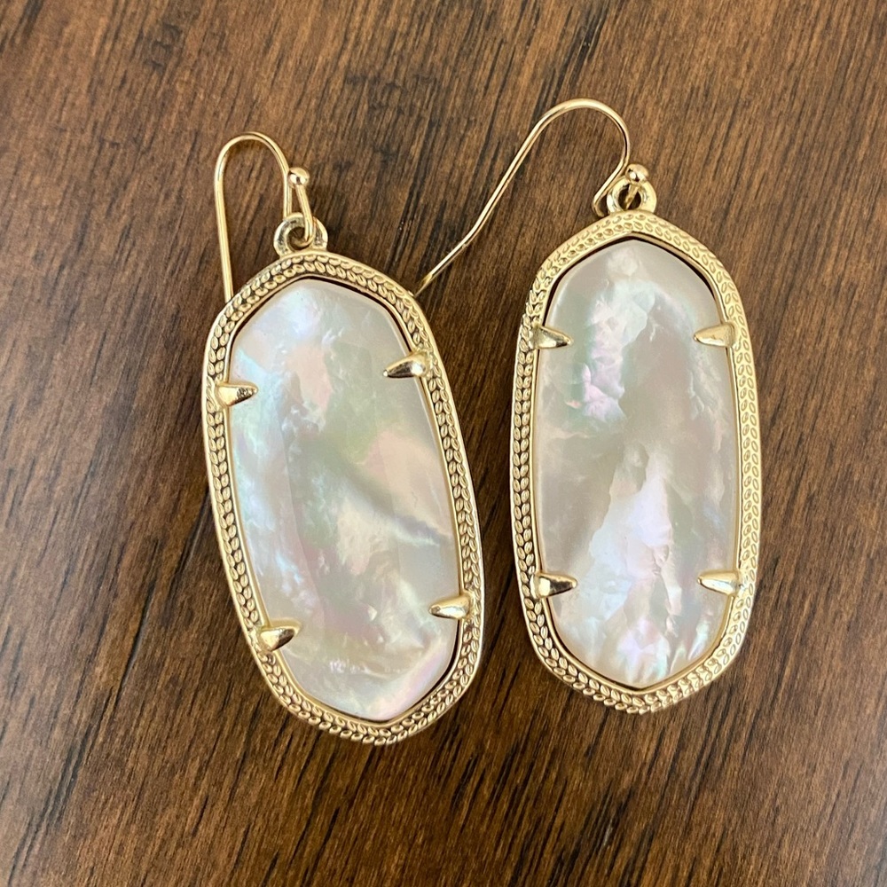 Kendra Scott gold and ivory iridescent earrings